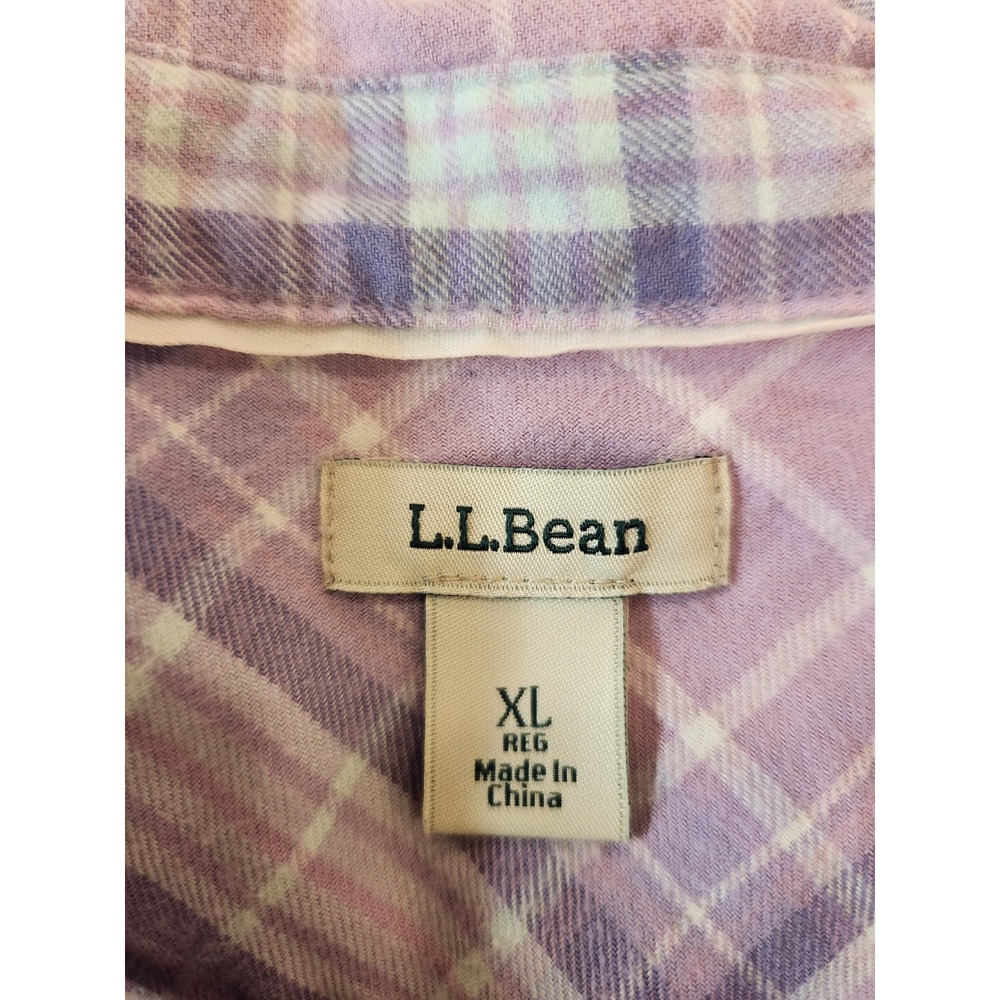 LL Bean Women XL Purple Lavender Plaid Flannel Button Down Shirt Casual Outdoor - Picture 11 of 13